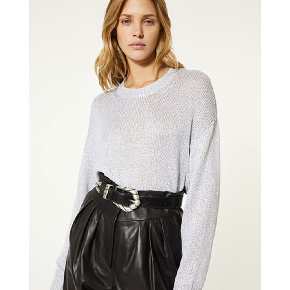 $723 IRO Narodi Metallic Silver Knit Sweater Defects XS like S/M quiet luxury